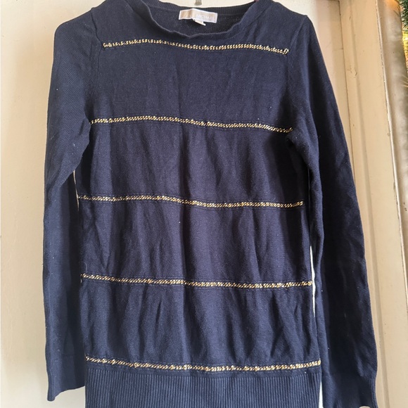 Michael Kors Black Knit Top with Gold Chain Accent - Picture 1 of 3